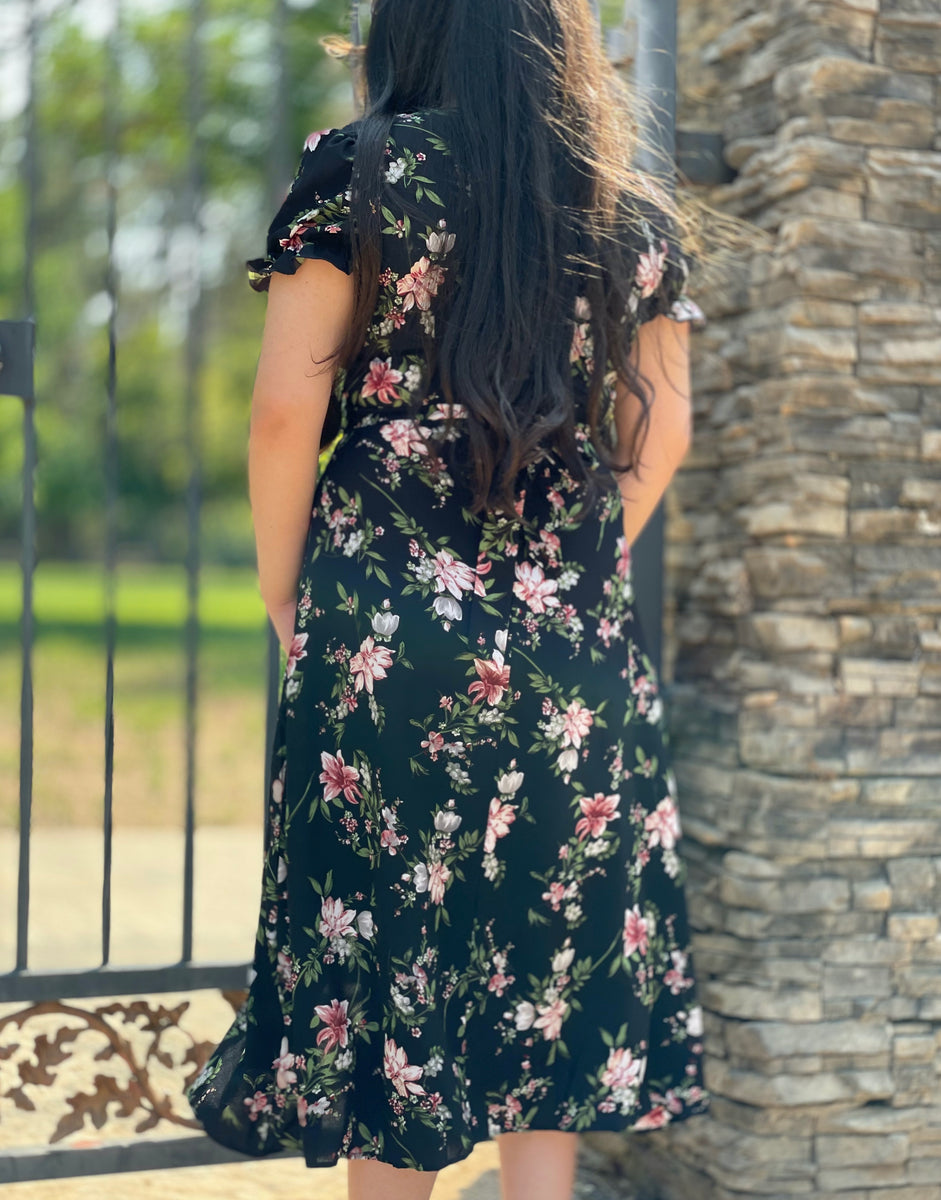 Short Sleeve Floral Black Dress – Adira ...